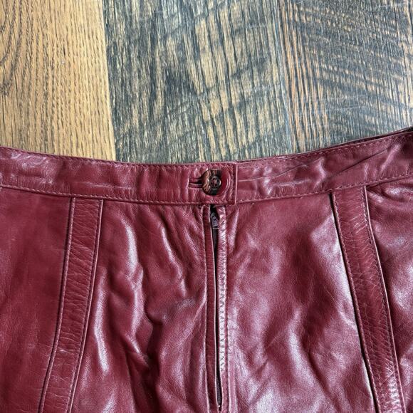 Vintage Montgomery Ward The Tannery Leather Skirt 17/18 Wine Red Knee Length - Picture 3 of 15